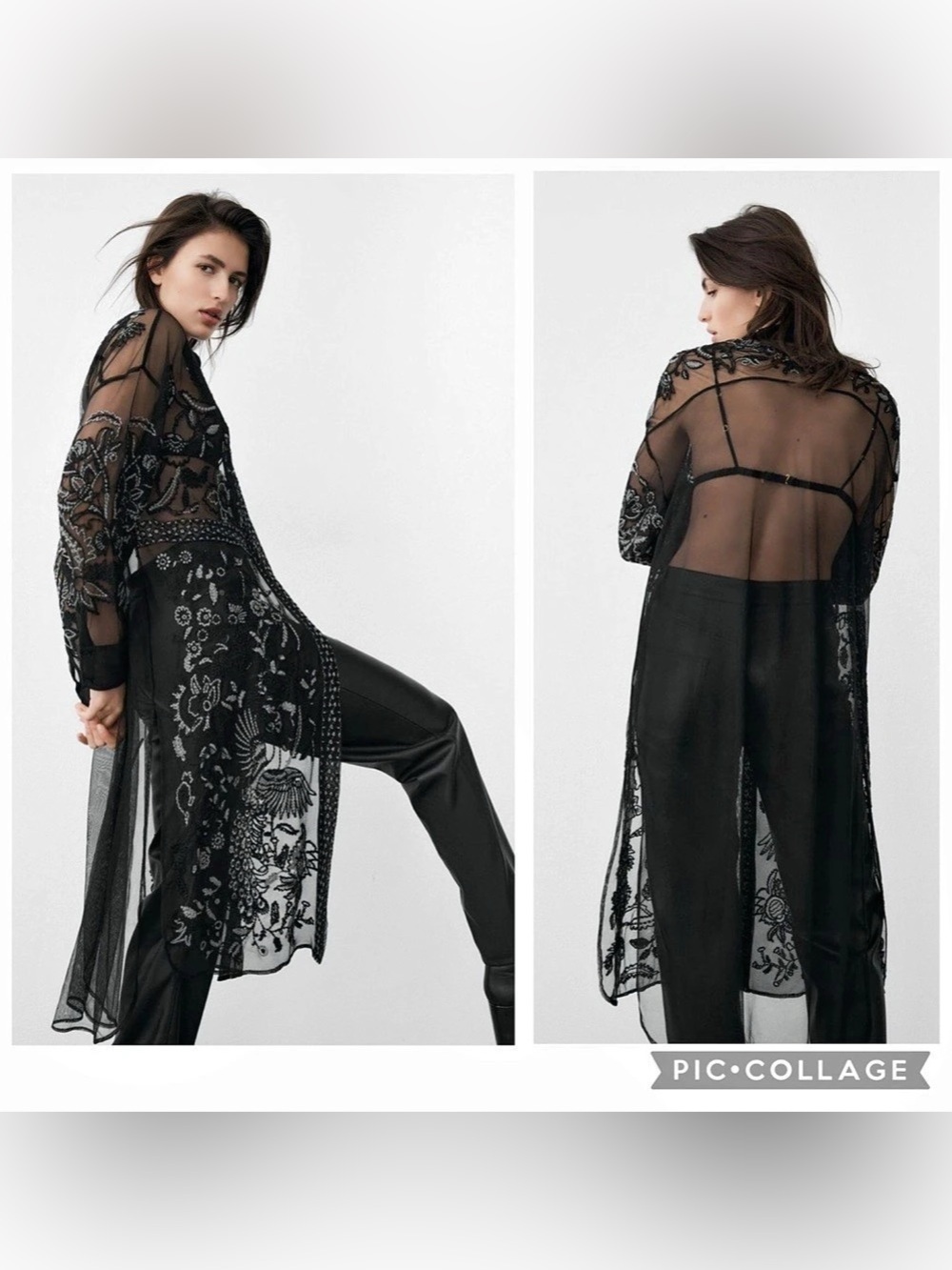 Zara Longline Embroidered Tulle Blouse
Black Size S